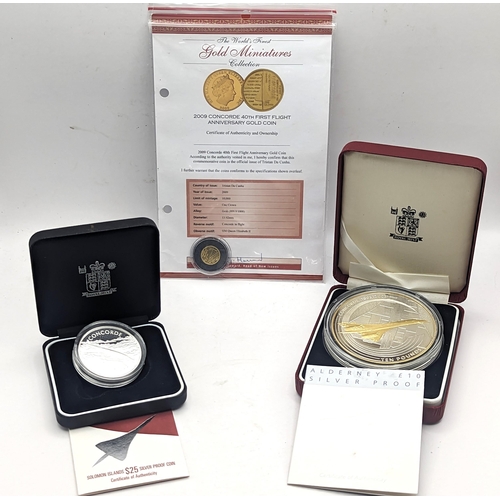 6 - A group of three Concorde commemorative coins to include the 502 silver proof 2003 Alderney £10, the... 