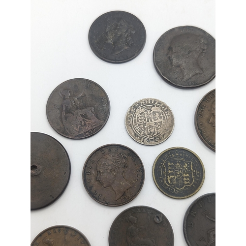 8 - A collection of British Georgian and Victorian coinage to include George II halfpenny, George III ca... 