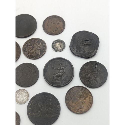 8 - A collection of British Georgian and Victorian coinage to include George II halfpenny, George III ca... 