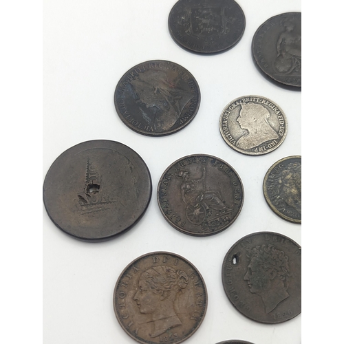 8 - A collection of British Georgian and Victorian coinage to include George II halfpenny, George III ca... 