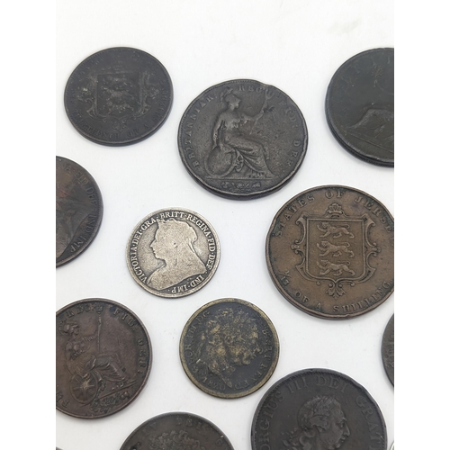 8 - A collection of British Georgian and Victorian coinage to include George II halfpenny, George III ca... 