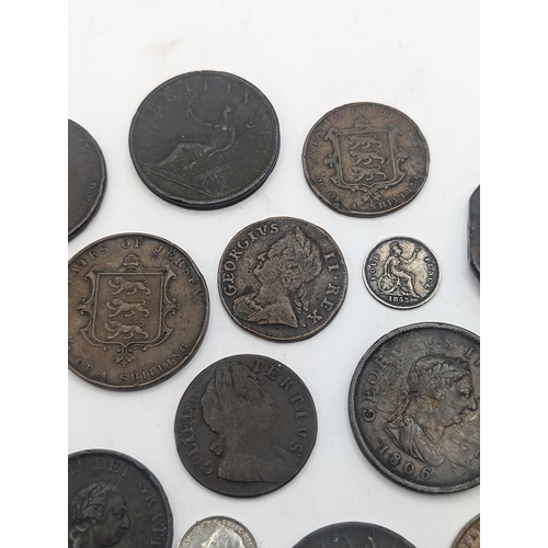 8 - A collection of British Georgian and Victorian coinage to include George II halfpenny, George III ca... 