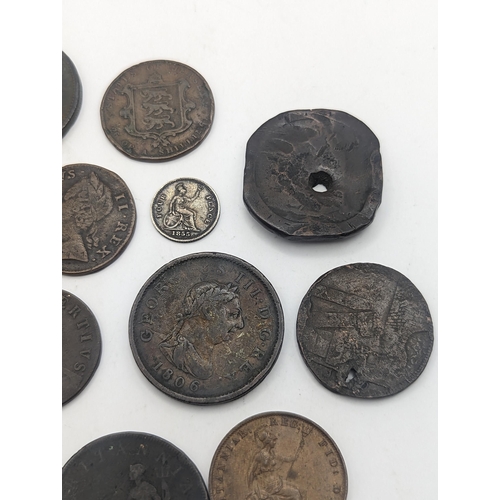 8 - A collection of British Georgian and Victorian coinage to include George II halfpenny, George III ca... 