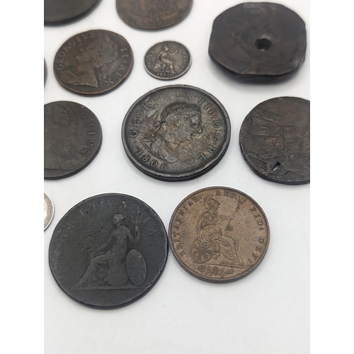 8 - A collection of British Georgian and Victorian coinage to include George II halfpenny, George III ca... 