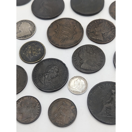 8 - A collection of British Georgian and Victorian coinage to include George II halfpenny, George III ca... 