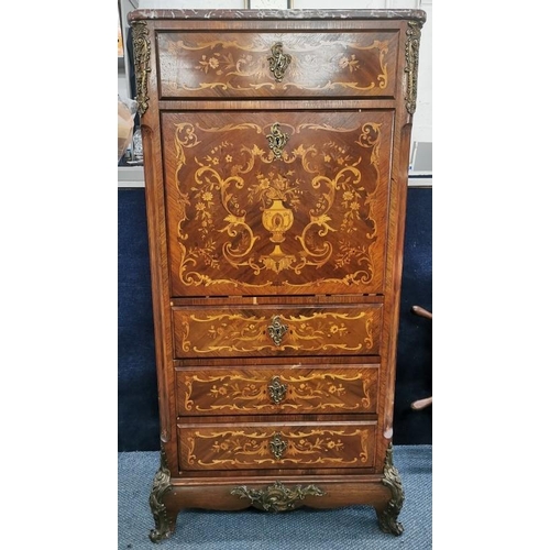 203 - A French Louis XV ormolu-mounted and marquetry kingwood secretaire, 19th century, with rouge du lang... 