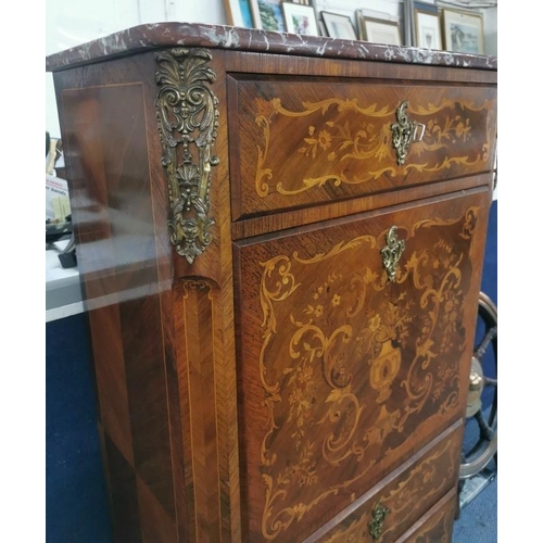 203 - A French Louis XV ormolu-mounted and marquetry kingwood secretaire, 19th century, with rouge du lang... 