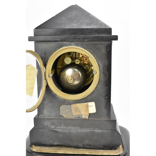 226 - A Victorian black slate mantle clock, of typical architectural form with gilt metal Corinthian capit... 