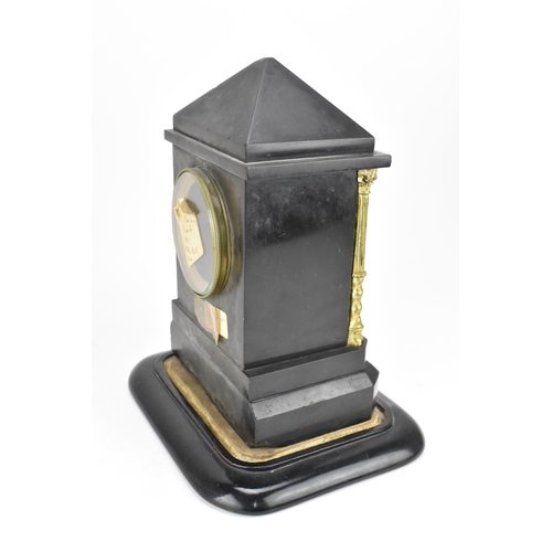 226 - A Victorian black slate mantle clock, of typical architectural form with gilt metal Corinthian capit... 