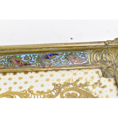 220 - A French gilt-metal, cloisonne enamel and porcelain tray, late 19th century, the rectangular Sevres ... 