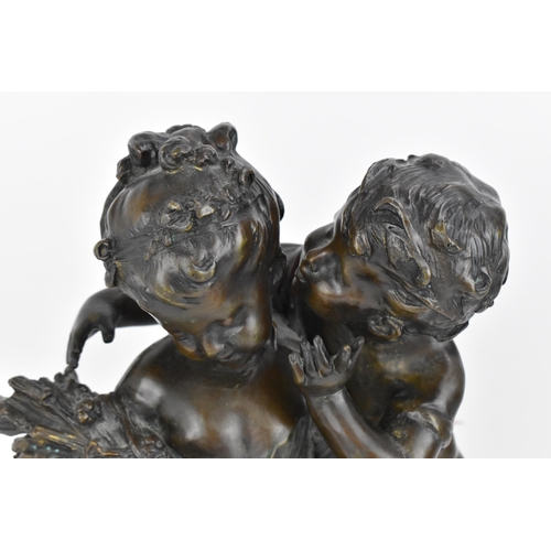 222 - After Auguste Moreau (1834–1917) French
 'Secret', patinated bronze group of a boy and girl, facsimi... 