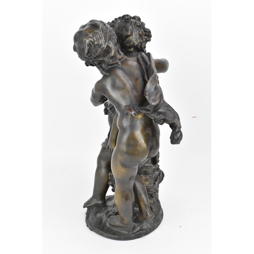 222 - After Auguste Moreau (1834–1917) French
 'Secret', patinated bronze group of a boy and girl, facsimi... 