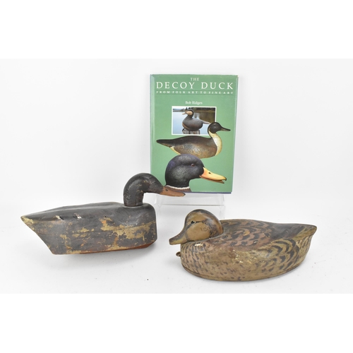 231 - Two carved and painted decoy ducks, 20th century, probably American, one of a hen mallard, together ... 