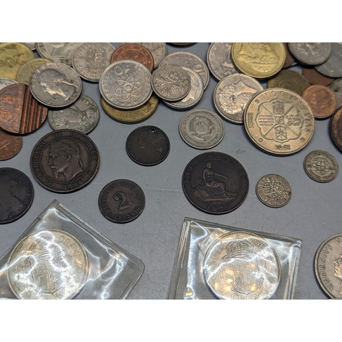 100 - Mixed Victorian British and other World coinage to include Victorian pennies, Doubles, Napoleon III ... 