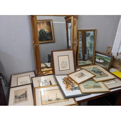 313 - Mirrors, pictures and metalware to include etchings, prints gilt framed mirrors and fine irons
Locat... 