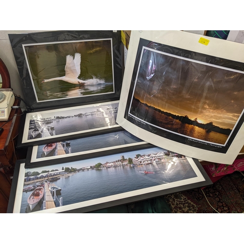 314 - Photographs to include Henley Regatta, Richard Sowersby 'a view of a swan, signed and 'Sunset over t... 