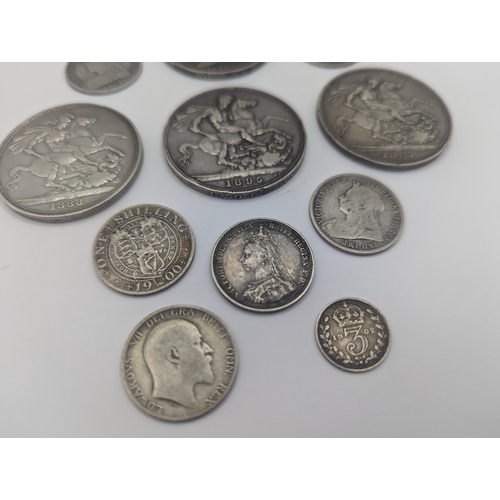 41 - Victorian silver coinage to include 1845 crown, 1887, 1888 and 1895 crowns, 1887 shilling and four o... 