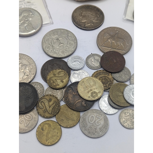 43 - A mixed collection of Victorian and later coinage to include USA 1924 silver eagle, Victorian penny,... 