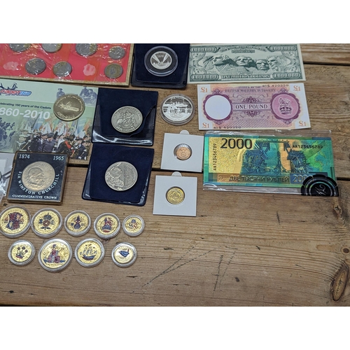 96 - A collection of world coinage to include UK Proof coin sets, 1971, 1977, 1996, 2005 and others, alon... 