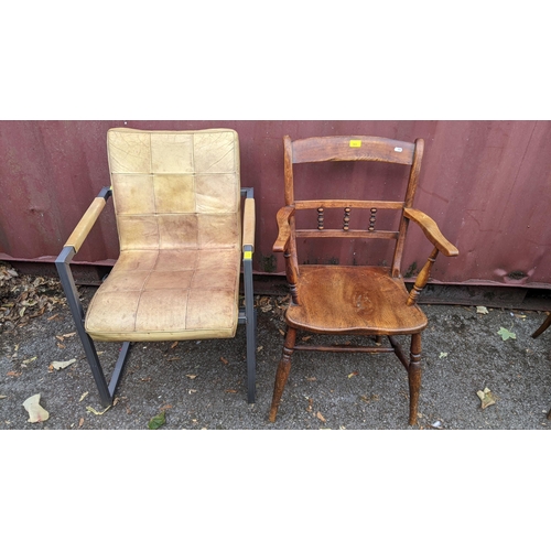 303 - Two chairs to include a 19th century Windsor Oxford elm seated bar back chair and a contemporary lea... 