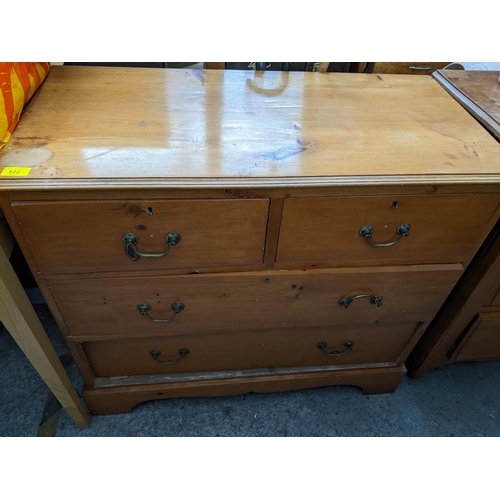 122 - Victorian pine chest of two short and two long drawers on bracket feet 80cm h x 89cm x 43cm Location... 