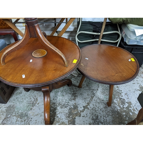 126 - Mixed small furniture to include a teak slatted butler's tray on folding stand, two early Victorian ... 