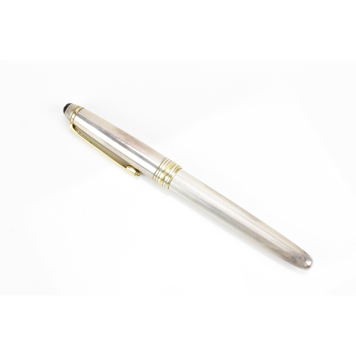 90 - A Montblanc Meisterstuck sterling silver barleycorn fountain pen, pre-1990, with 14k nib, gilt clip ... 