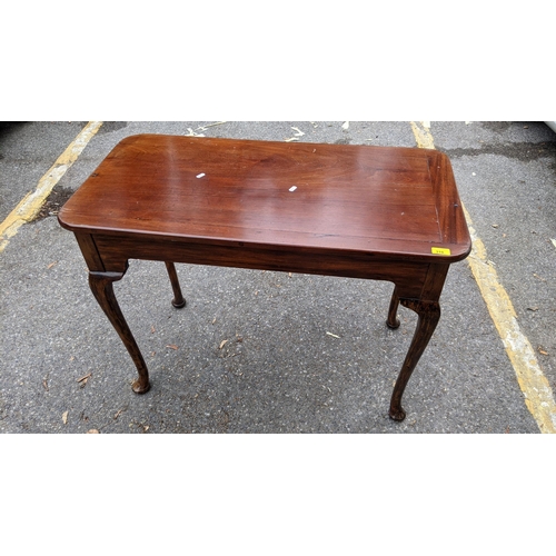 310 - Early 20th century mahogany and beech side table on four carbide legs 74h x 99w 
Location: RAM