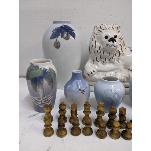 318 - Ceramics to include Royal Copenhagen vases, trinket box, seated deer, a pair of Deby figures and a C... 