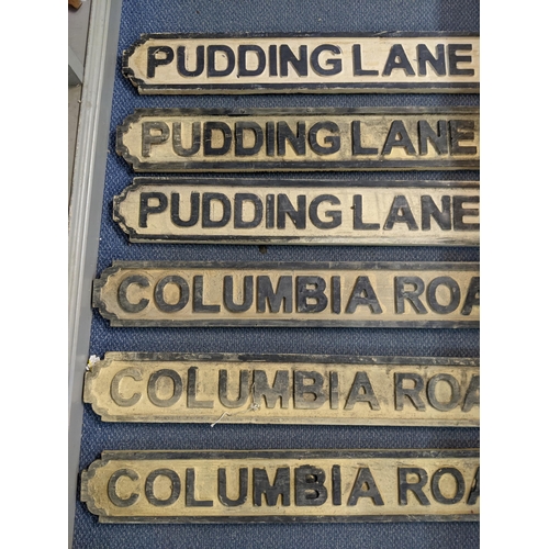 362 - A group of mid 20th century reproduction wooden London street signs, compromising of three Pudding L... 