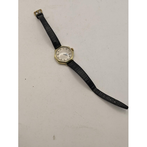 367 - A Waltham 14ct gold ladies manual wind wristwatch on a black leather strap
Location:CAB 7