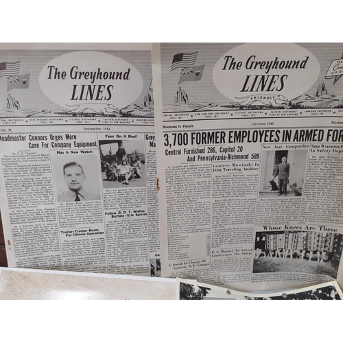 365 - Greyhound Lines bus interest - two Greyhound Lines newspapers and six photographs of buses, together... 