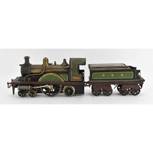 238 - A late 19th century Bing gauge 2 4-2-2 live steam locomotive and bogie tender GNR (Great Northern Ra... 