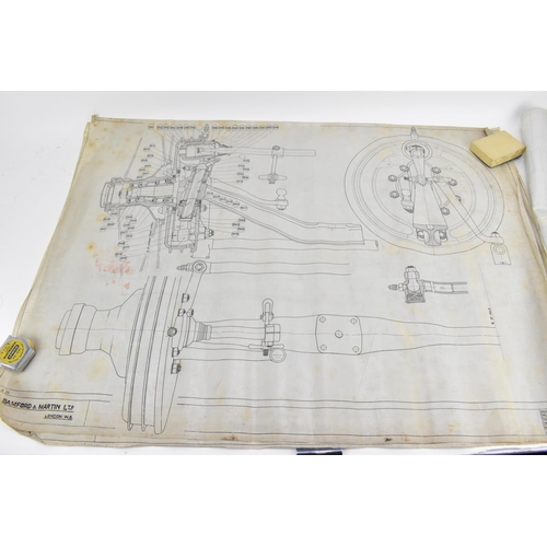 244 - Two early 20th century rolled car engineering drawings for Aston Martin, and one other unnamed, all ... 