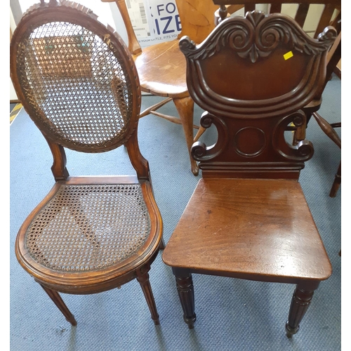 403 - A Regency mahogany hall chair together with a French style cane back and cane seat bathroom chair
Lo... 