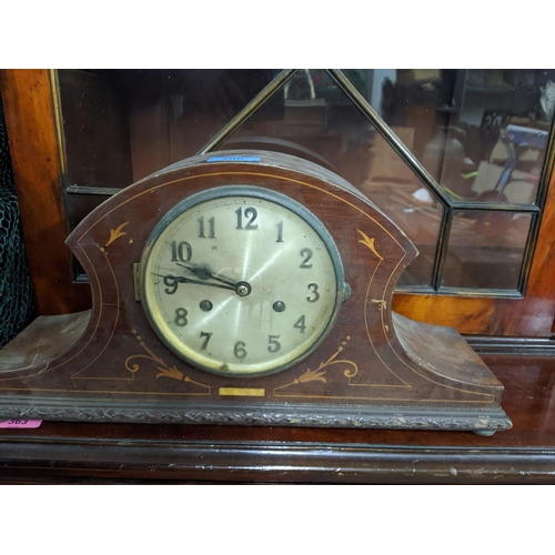 421 - an Edwardian inlaid mahogany Napoleon Hat mantel clock, ceramics, glass and other items   Location: ... 