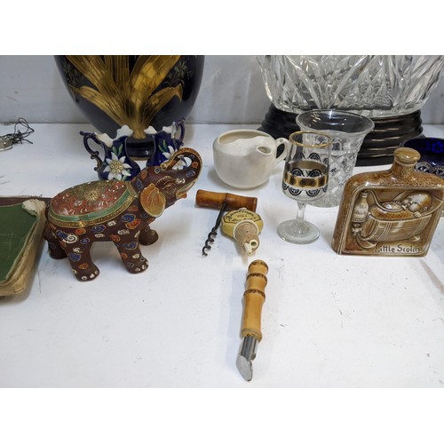 421 - an Edwardian inlaid mahogany Napoleon Hat mantel clock, ceramics, glass and other items   Location: ... 