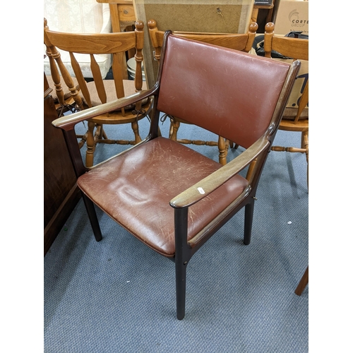 120 - A vintage  ole Wanscher chairs for Paul Jeppesen Danish leather upholstered armchair
Location:A3F