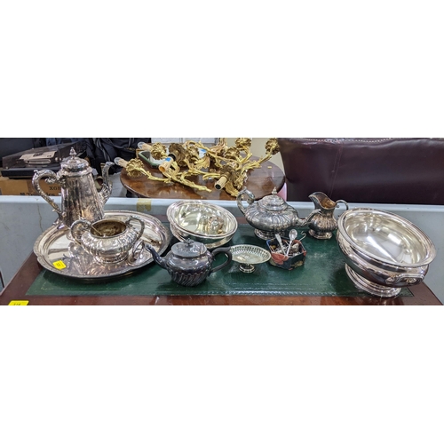 325 - Silver plate to include a soup tureen, four piece tea set, tray, condiments and other items
Location... 