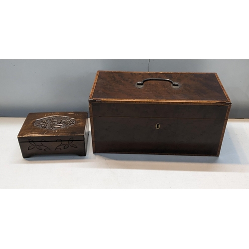 334 - An early 19th century burr yew tea caddy together with a cake stand and a music box
Location:A3F