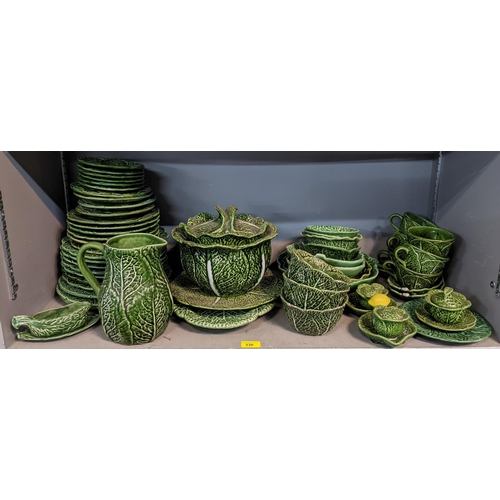 336 - Bordallo Pinheiro green Cabbage pattern tableware and another dinner service in a similar pattern to... 