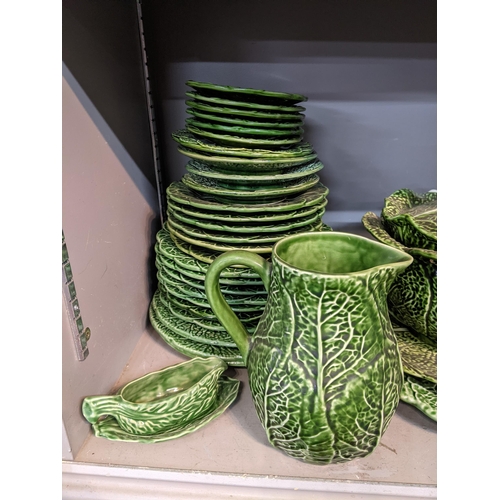 336 - Bordallo Pinheiro green Cabbage pattern tableware and another dinner service in a similar pattern to... 