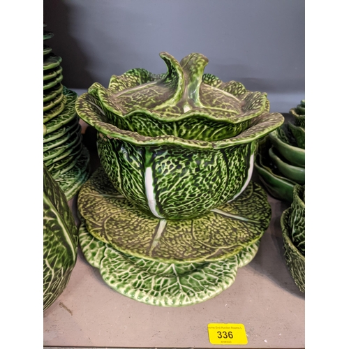 336 - Bordallo Pinheiro green Cabbage pattern tableware and another dinner service in a similar pattern to... 