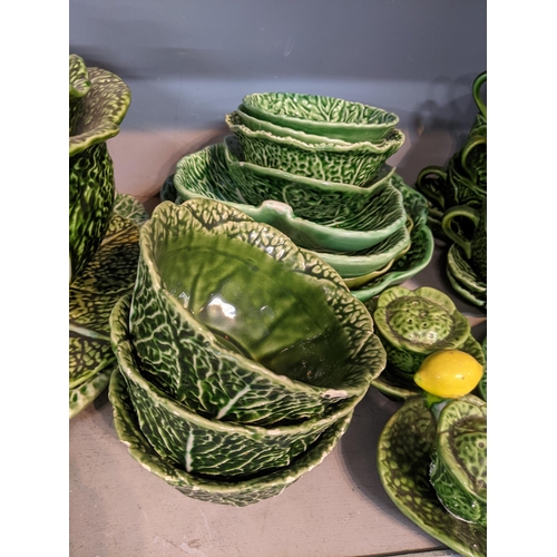 336 - Bordallo Pinheiro green Cabbage pattern tableware and another dinner service in a similar pattern to... 