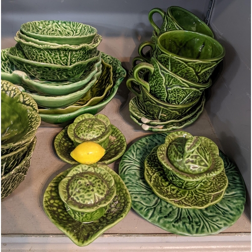 336 - Bordallo Pinheiro green Cabbage pattern tableware and another dinner service in a similar pattern to... 