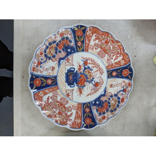 351 - A late Meiji period Japanese Imari charger, along with a pair of Japanese Imari plates A/F Location:... 