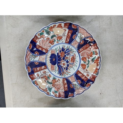 351 - A late Meiji period Japanese Imari charger, along with a pair of Japanese Imari plates A/F Location:... 