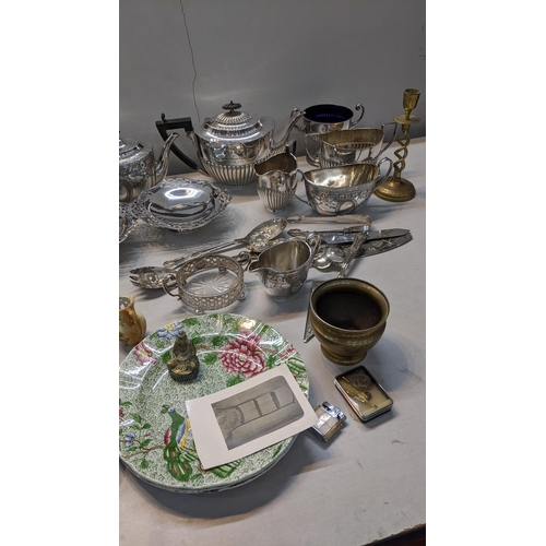 355 - A mixed lot to include a silver plated tea set, Wedgewood jasperware, Chinese ginger jar, Pool bow a... 