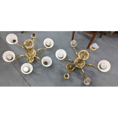 356 - A pair of contemporary wall hanging brass chandeliers A/F Location: LAM