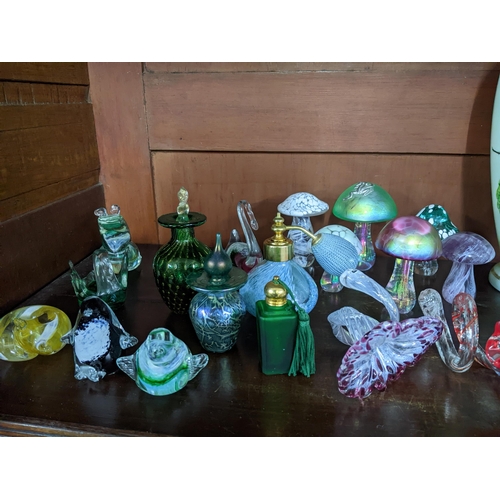 395 - A collection of Victorian and later art glass to include two Victorian floral enamelled opaline vase... 